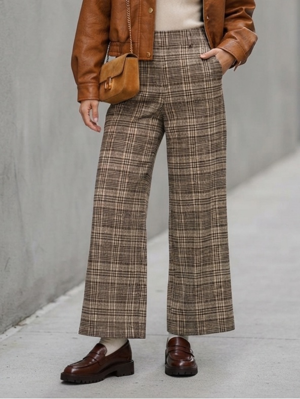 Jules & Leopold High-Waisted Plaid Wide-Leg Trousers Chic Fall Business Casual